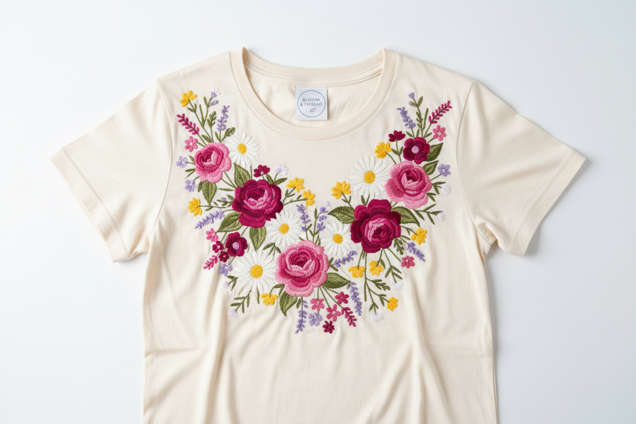 Camiseta Mujer Bordada Flores