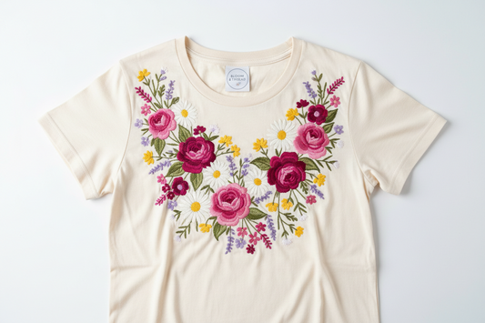 Camiseta Mujer Bordada Flores